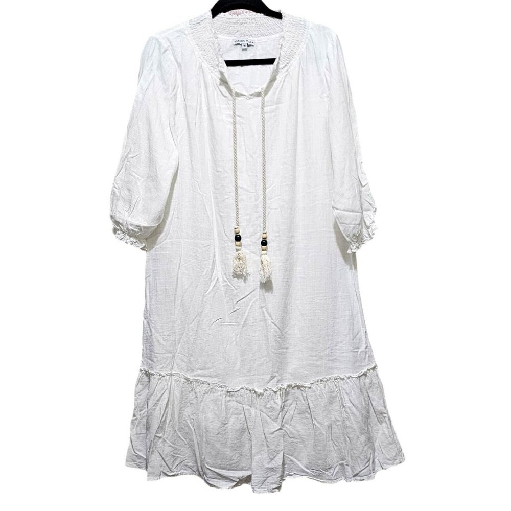 Yakira Bella White Boho Dress M Viscose Linen Blend